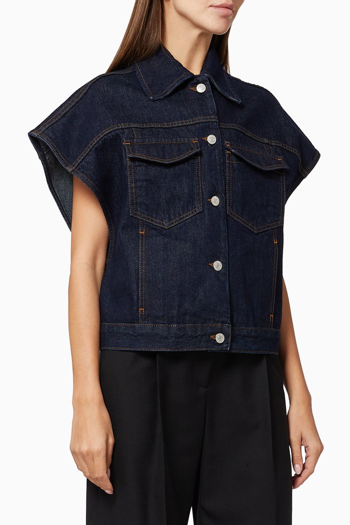 

Vassie Short Jacket in Cotton Denim, Blue