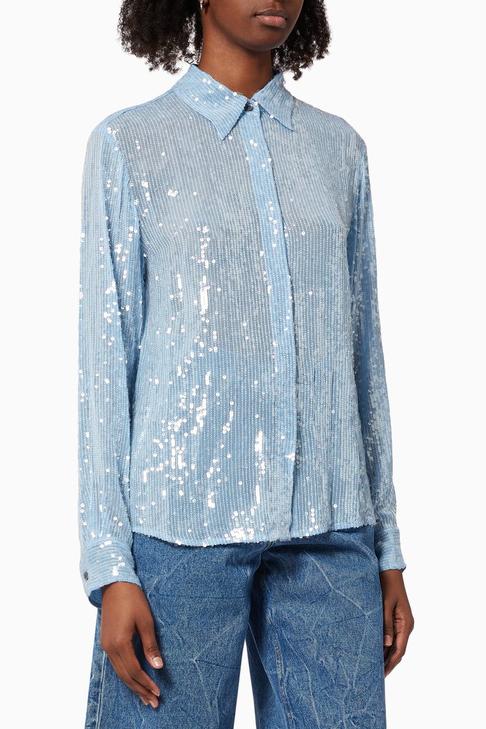 

Chow Shirt in Sequined Viscose, Blue