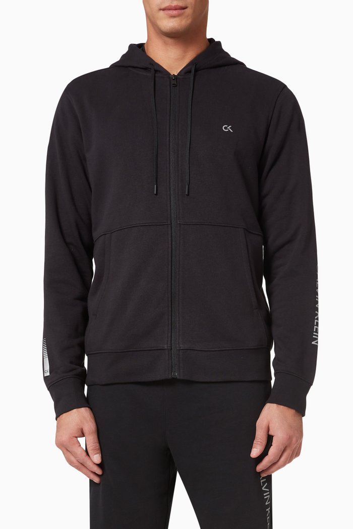 Zip Up Hoodie in Stretch Terry, Black