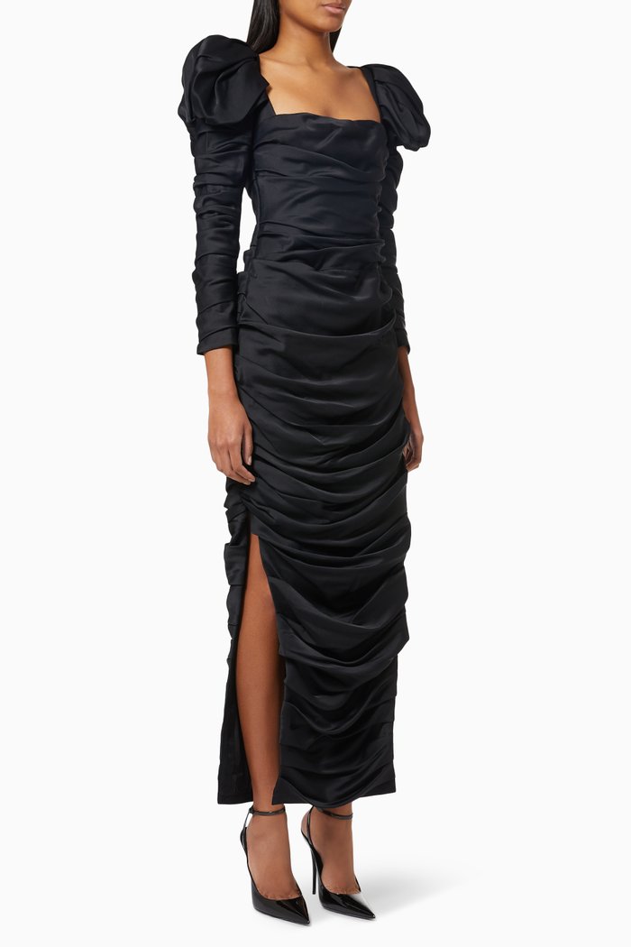 

Anda Ruched Dress in Satin, Black