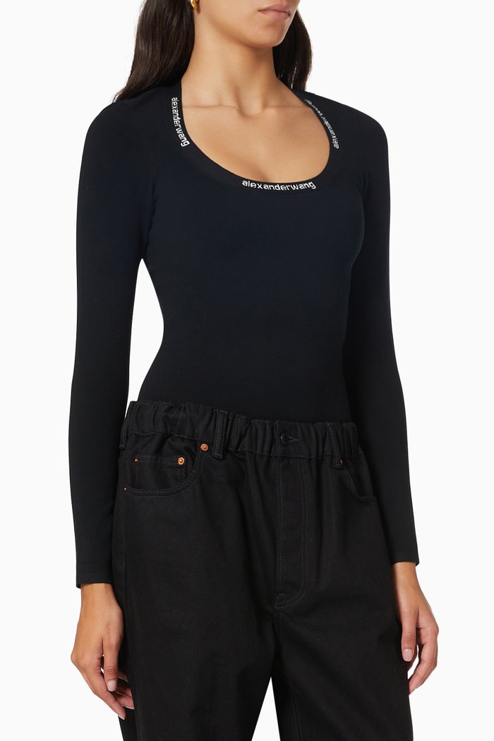 

Logo Jacquard Top in Bodycon Knit, Black