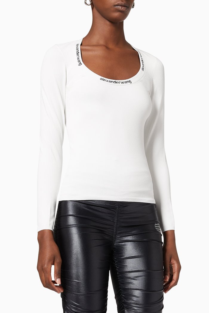 

Logo Jacquard Top in Bodycon Knit, White