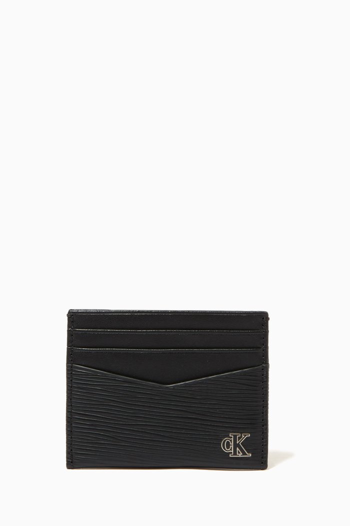 

Logo Plaque Card Holder in Leather, Black