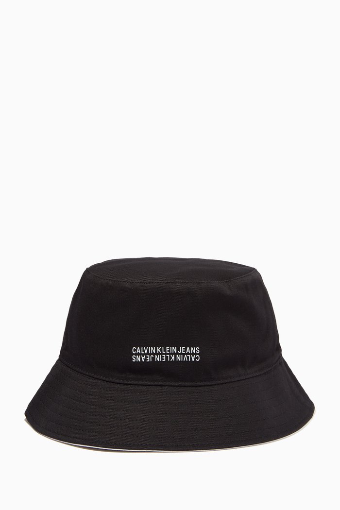 

Reversible Logo Bucket Hat in Cotton Twill, Black