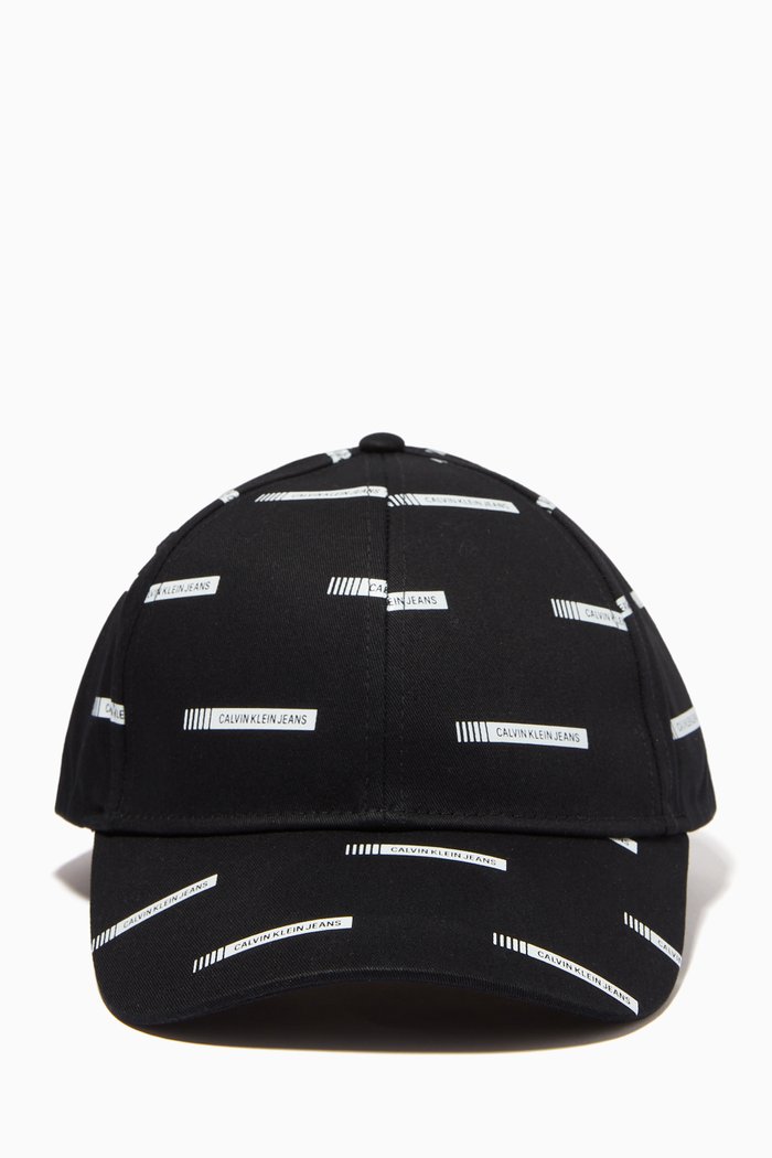 

All-over Print Logo Cap in Cotton Twill, Black