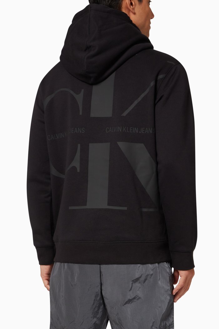 

Monogram Hoodie in Organic Cotton Fleece, Black
