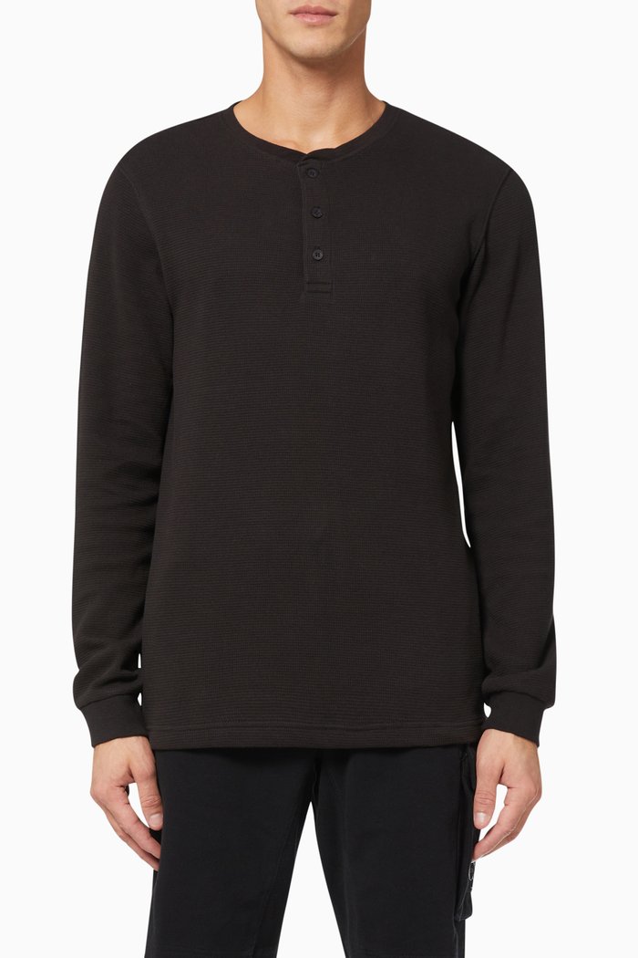 

Monogram Badge Henley T-shirt in Organic Cotton, Black