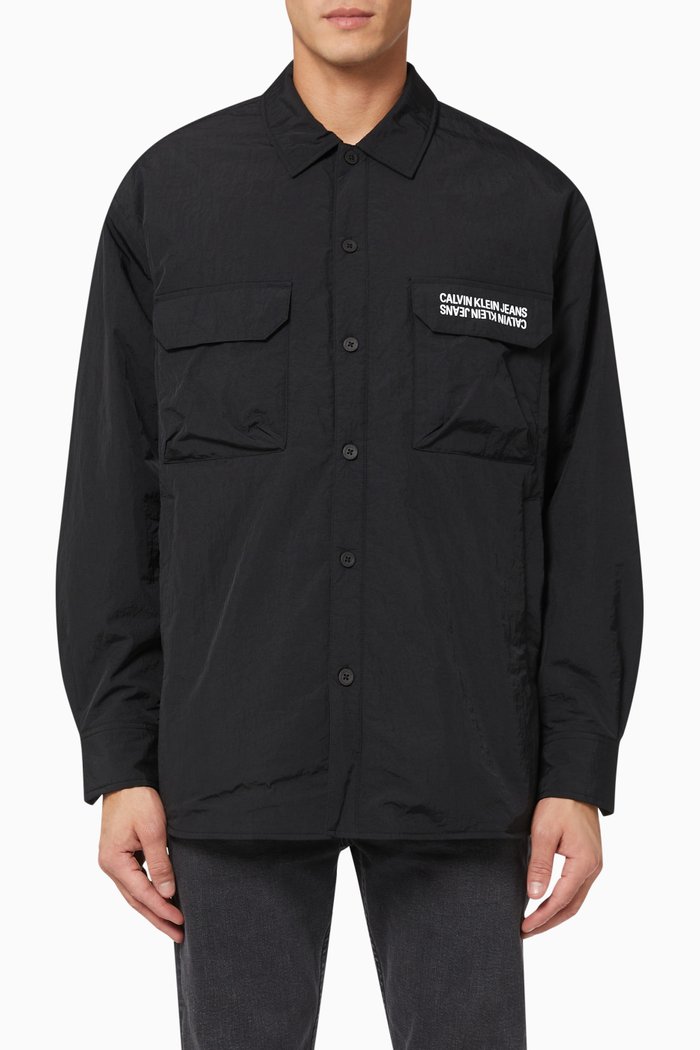 

Oversized Shirt Jacket in Recycled Nylon, Black