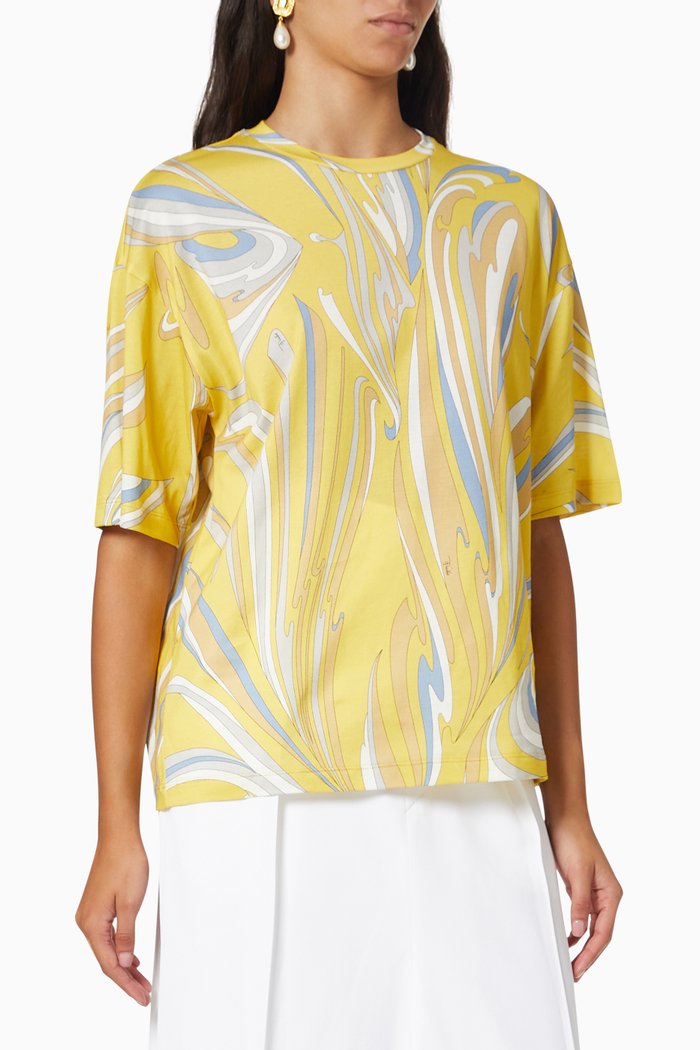 

Vortici Print T-shirt in Cotton Jersey, Yellow