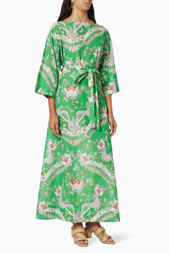 

Rugiada Print Maxi Dress in Cotton Viscose, Green
