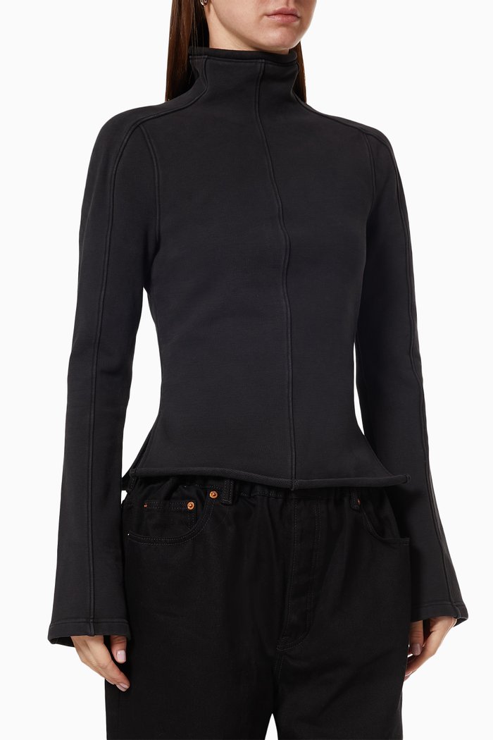 

Turtleneck Long Sleeve Top in Heavy Stretch Terry, Black