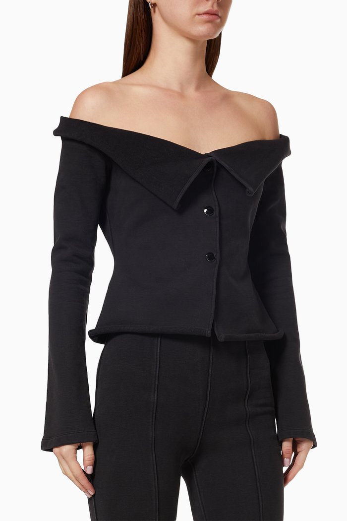 

Off Shoulder Cardigan in Heavy Stretch Terry, Black