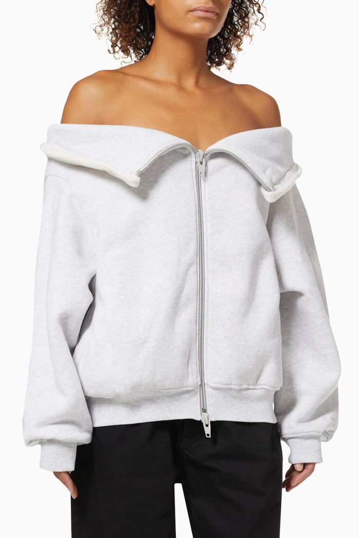 

Draped Front Zipped Sweatshirt in Classic Terry, Grey