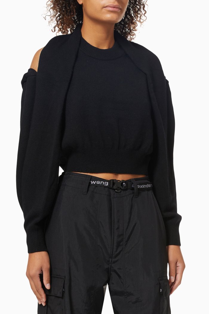 

Draped Shoulder Sweatshirt in Tulle & Cashmere Wool, Black