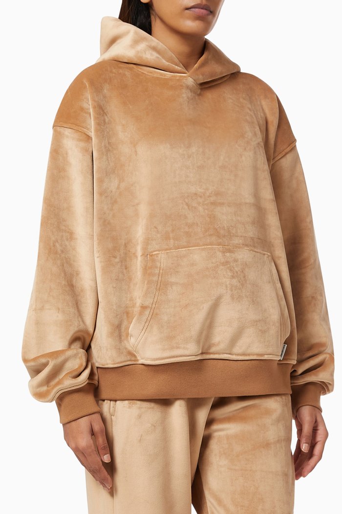 

Hoodie in Bonded Velvet, Brown