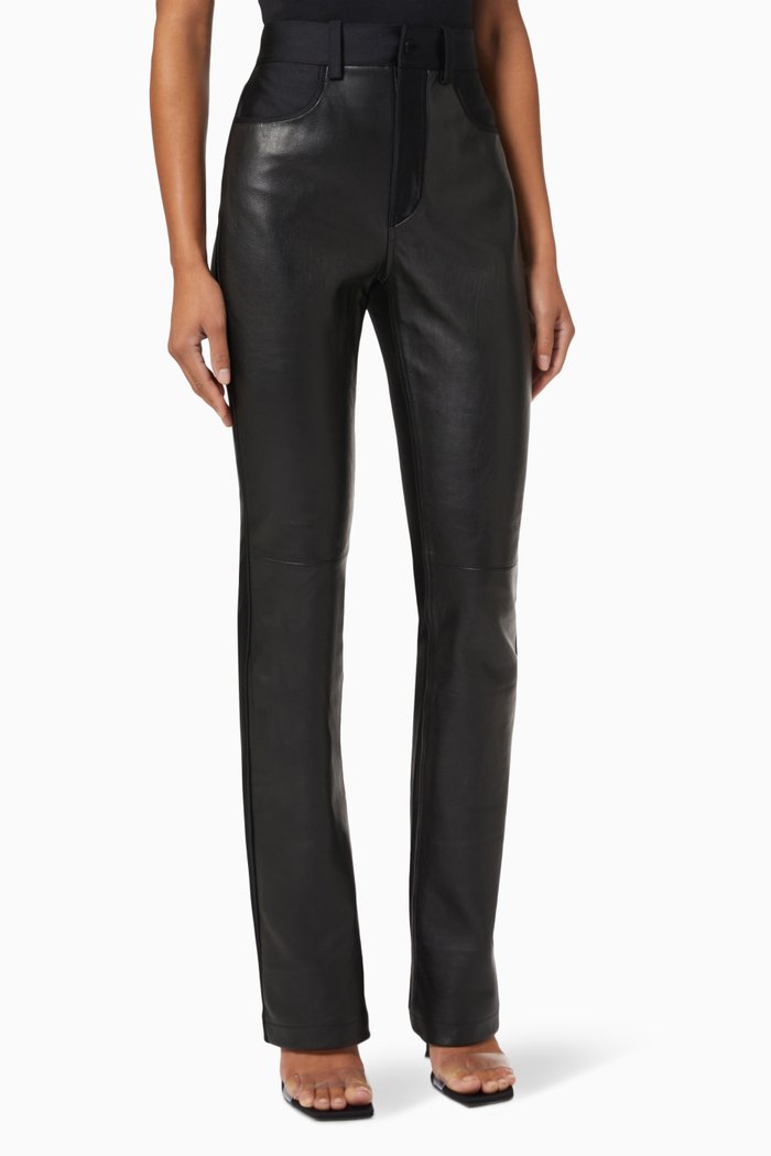 Stacked Pants in Leather & Active Stretch, Black