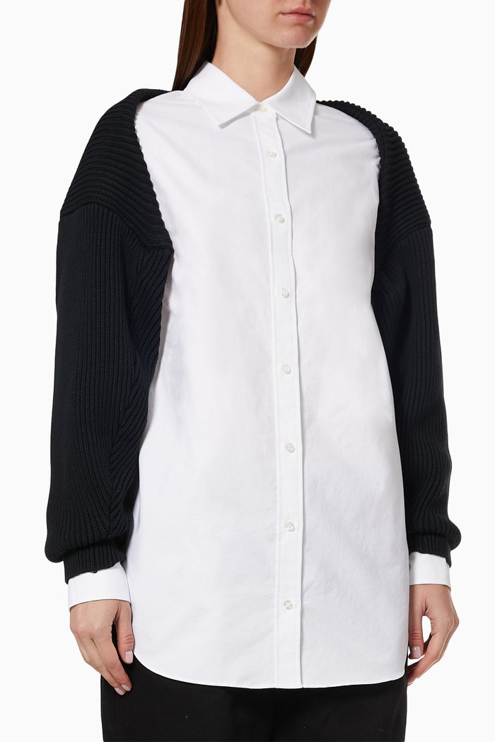 

Bi-layer Buttoned Shrug in Oxford Shirting, Black