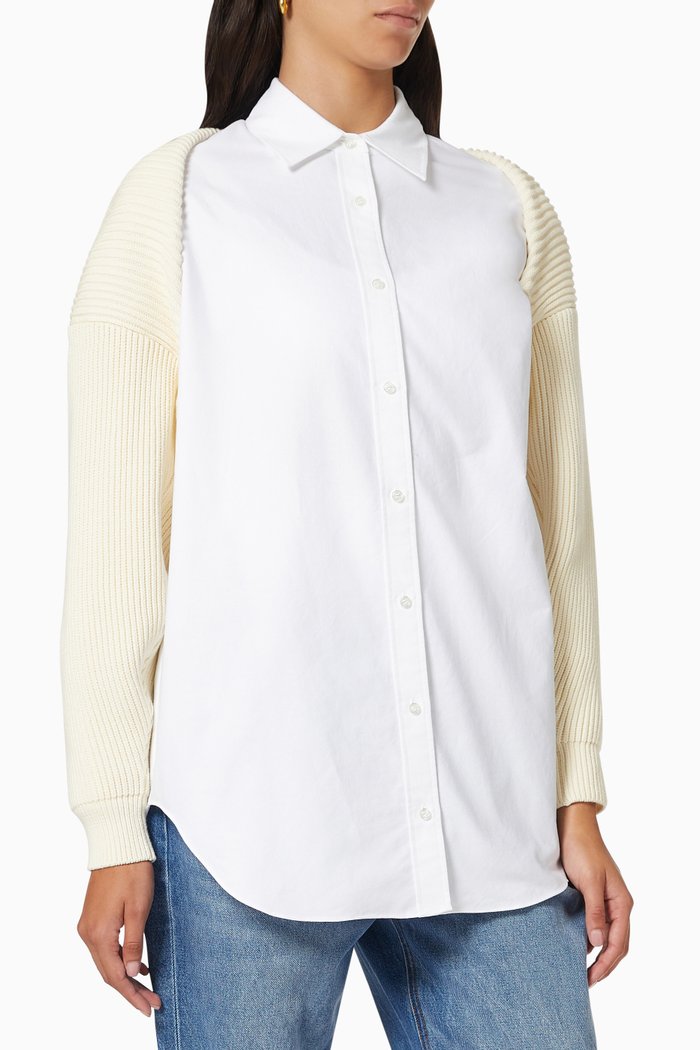 

Bi-layer Buttoned Shrug in Oxford Shirting, White