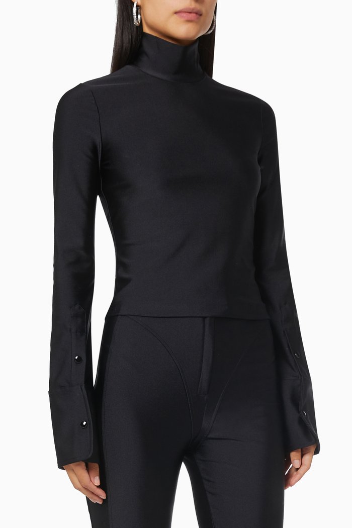

Turtleneck Top in Active Stretch Knit, Black
