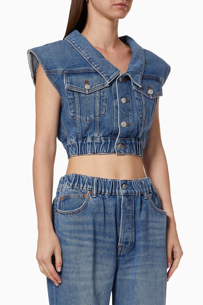 

Ruched Waist Crop Vest in Denim, Blue