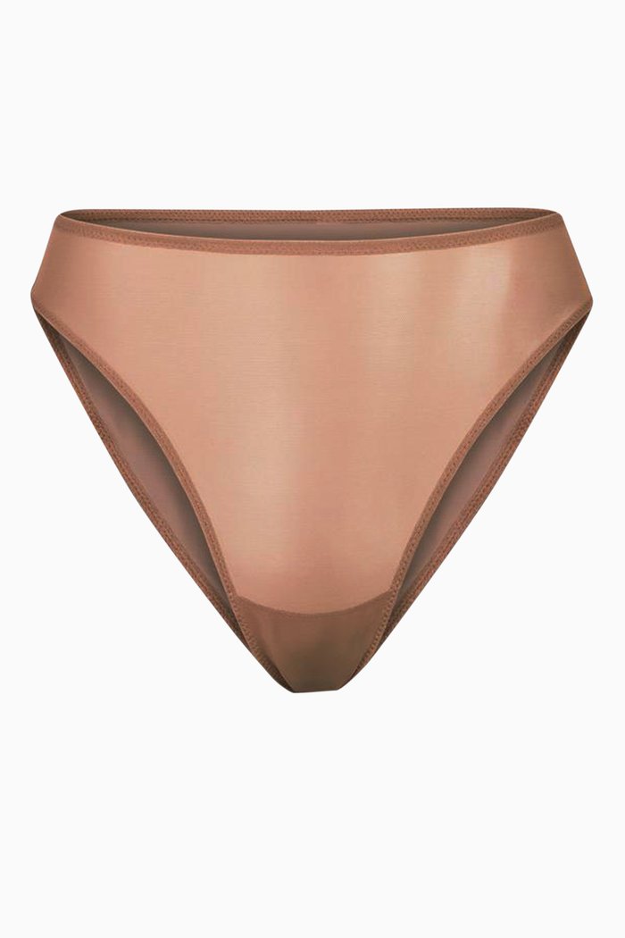 Mesh High Cut Bikini Briefs, Red