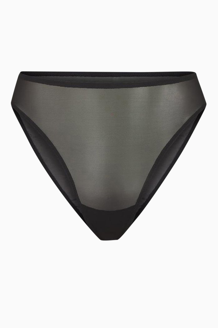 

Mesh High Cut Bikini Briefs, Black