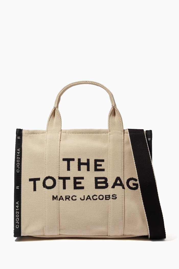 

Small Traveler Tote Bag in Jacquard Canvas, Neutral