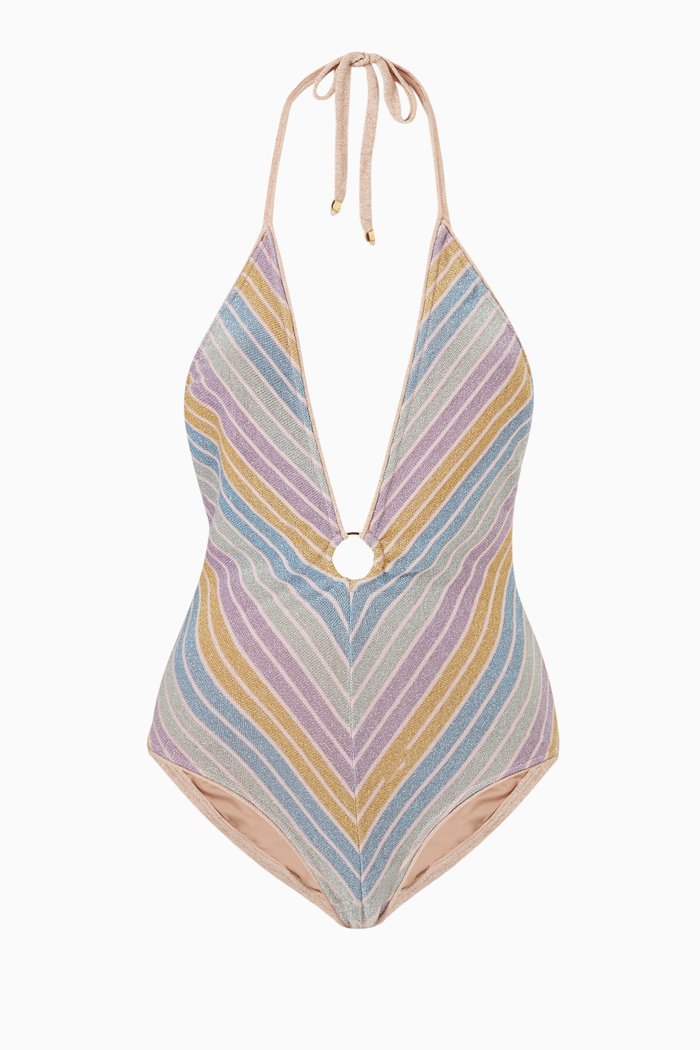 Elise Halter Swimsuit in Lurex Knit, Purple