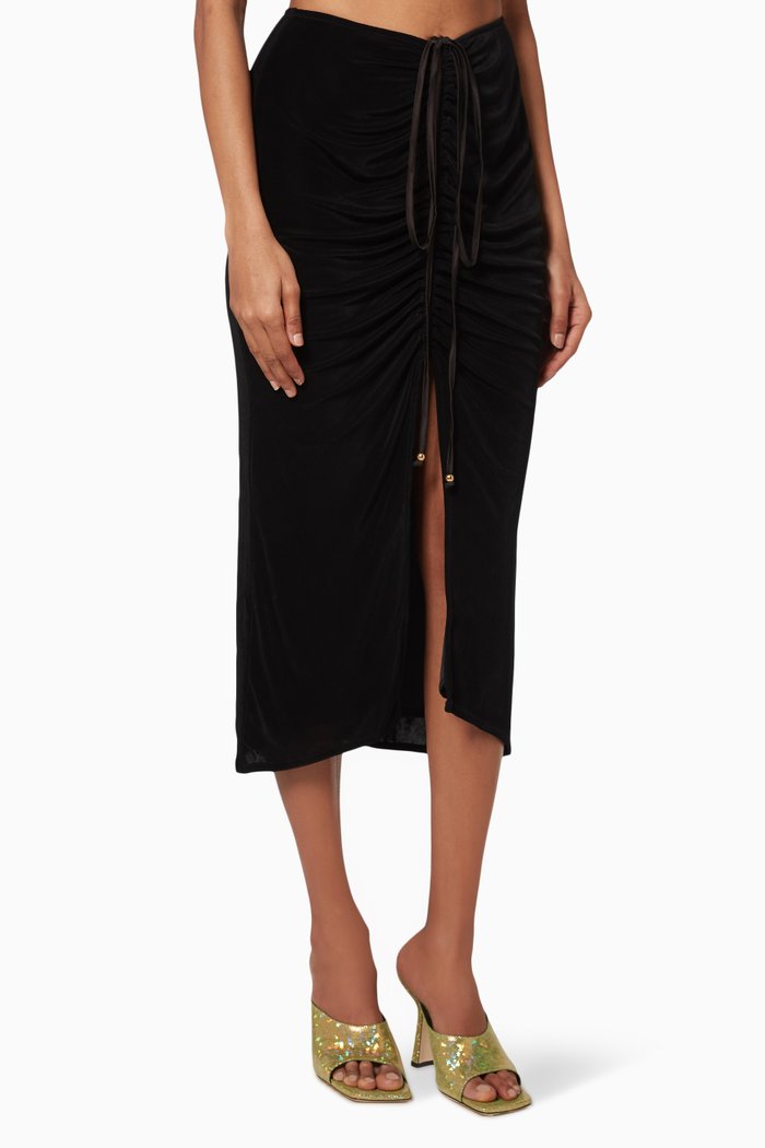 

Liz Ruched Midi Skirt, Black