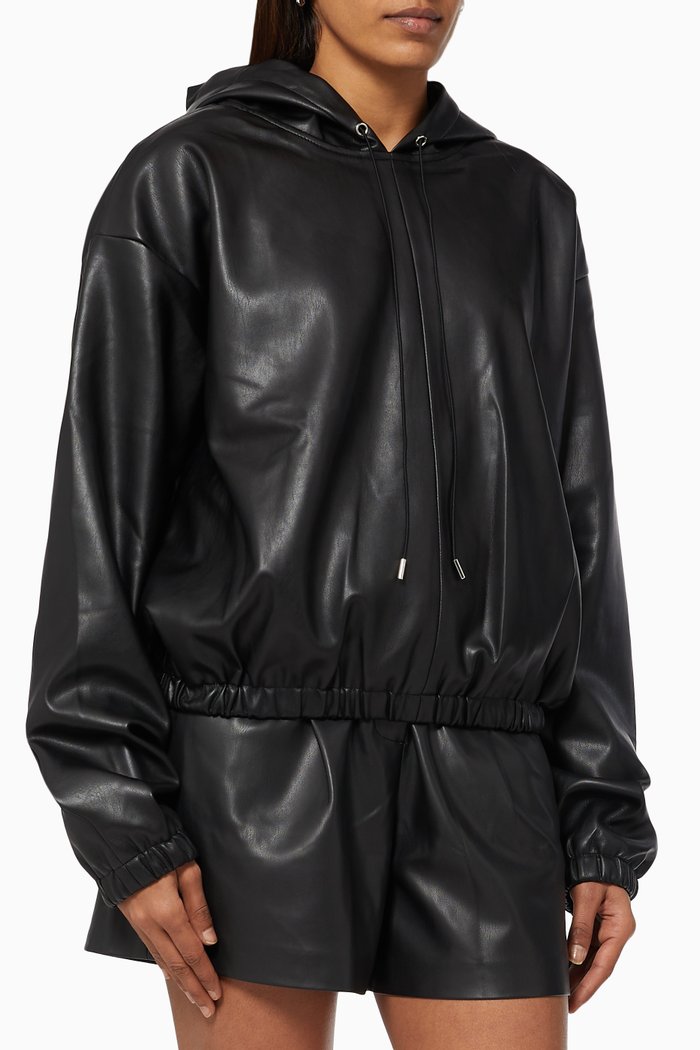 

Agata Hoodie in Faux Leather, Black