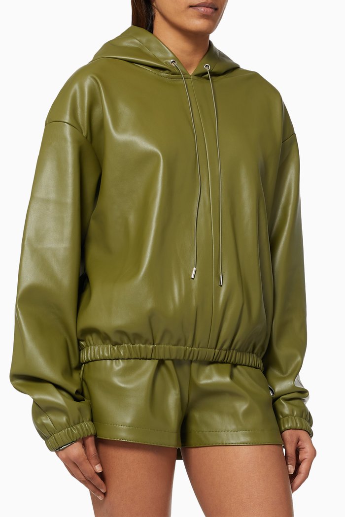

Agata Hoodie in Faux Leather, Green