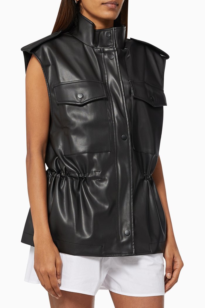 

Ines Cargo Vest in Faux Leather, Black