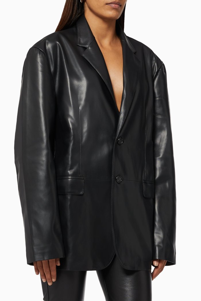 

Olympia Blazer in Faux Leather, Black