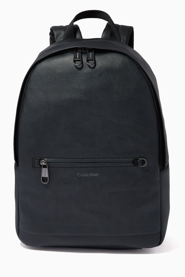 Logo Backpack in Faux Leather, Black
