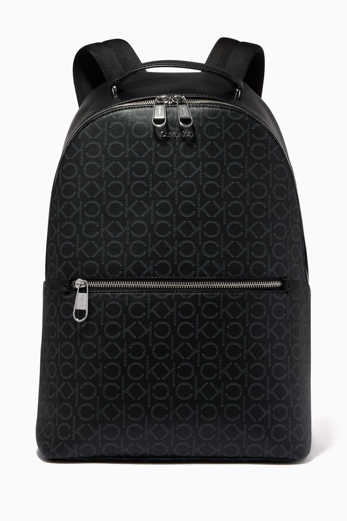 

Minimalism Monogram Round Backpack in Faux Leather, Black