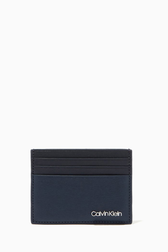 Logo Card Holder in Leather, Blue