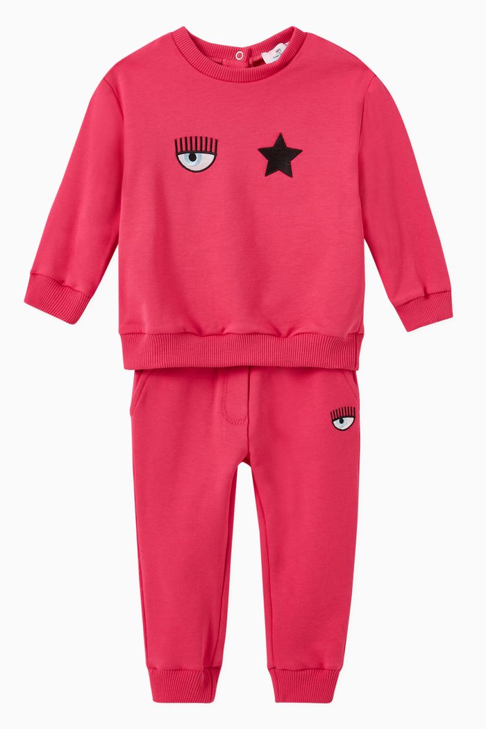 

x Monnalisa Eye Star Sporty Set in Stretch Cotton, Pink