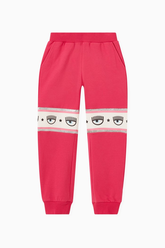 

Eye Logo Tape Track Pants in Fleece, Pink