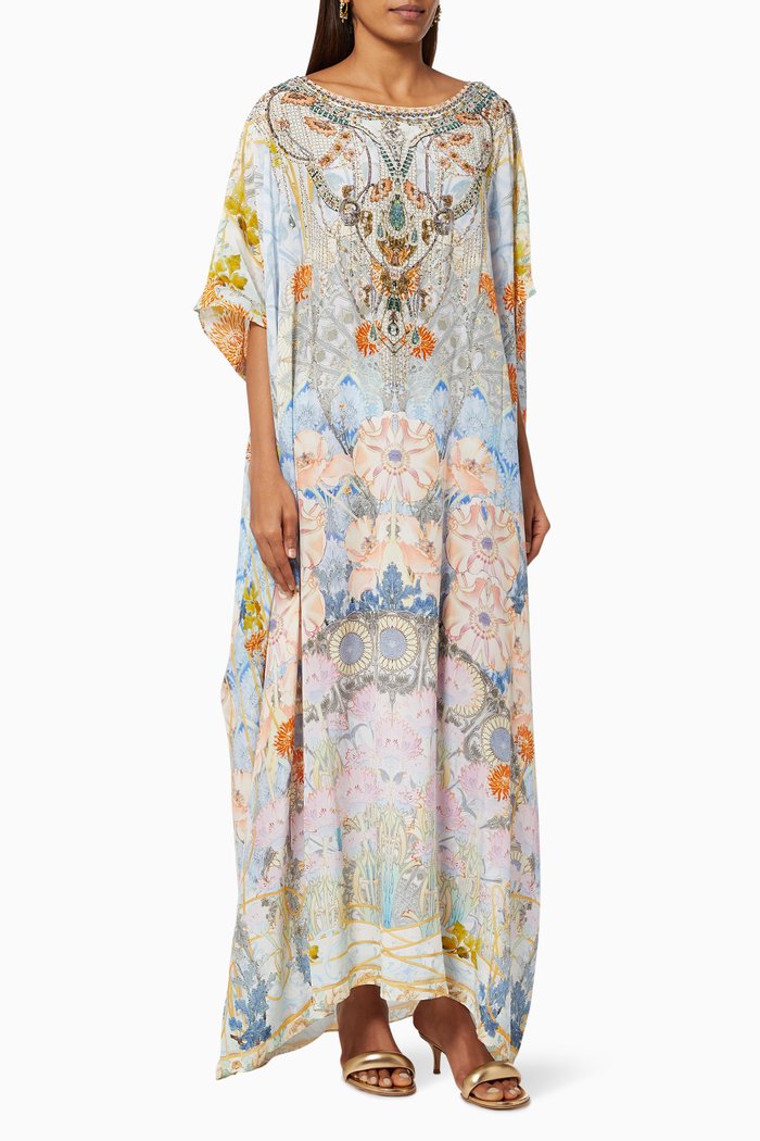 

Morris Muse Round Neck Kaftan in Silk, Blue