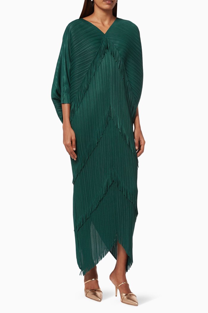 

Kimono Fringe Dress in Crepe, Multicolour