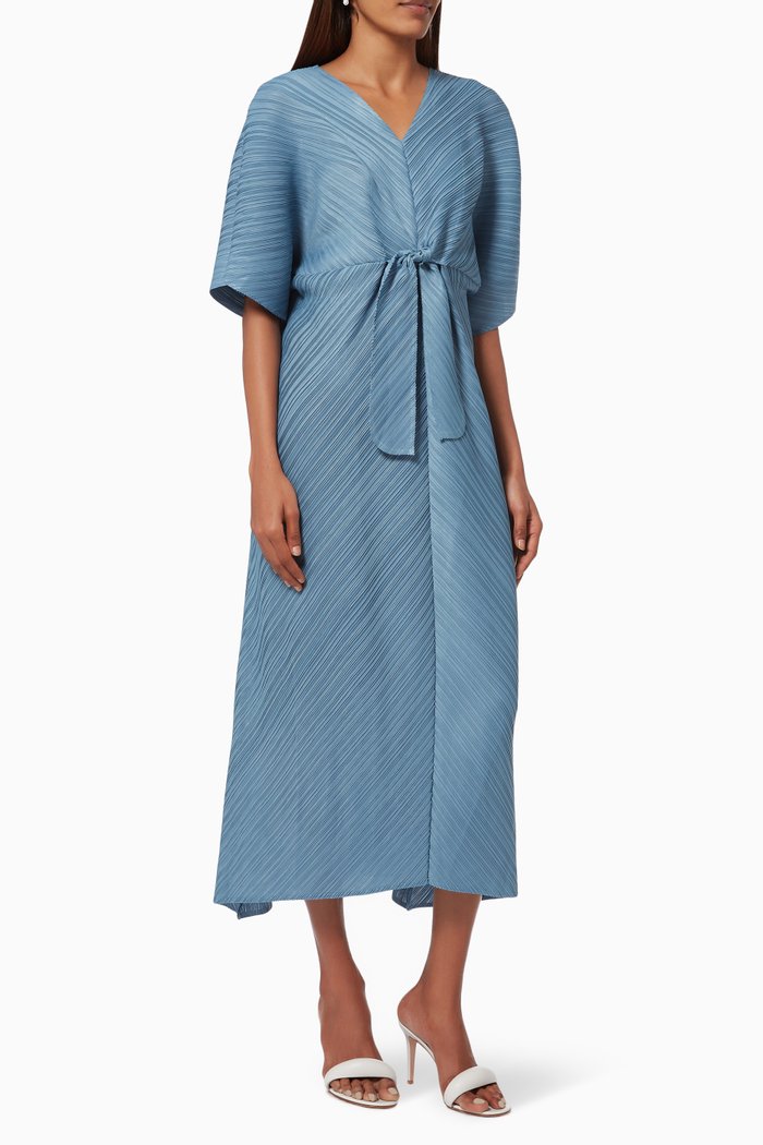 Mia Dress in Pleated Crepe, Blue