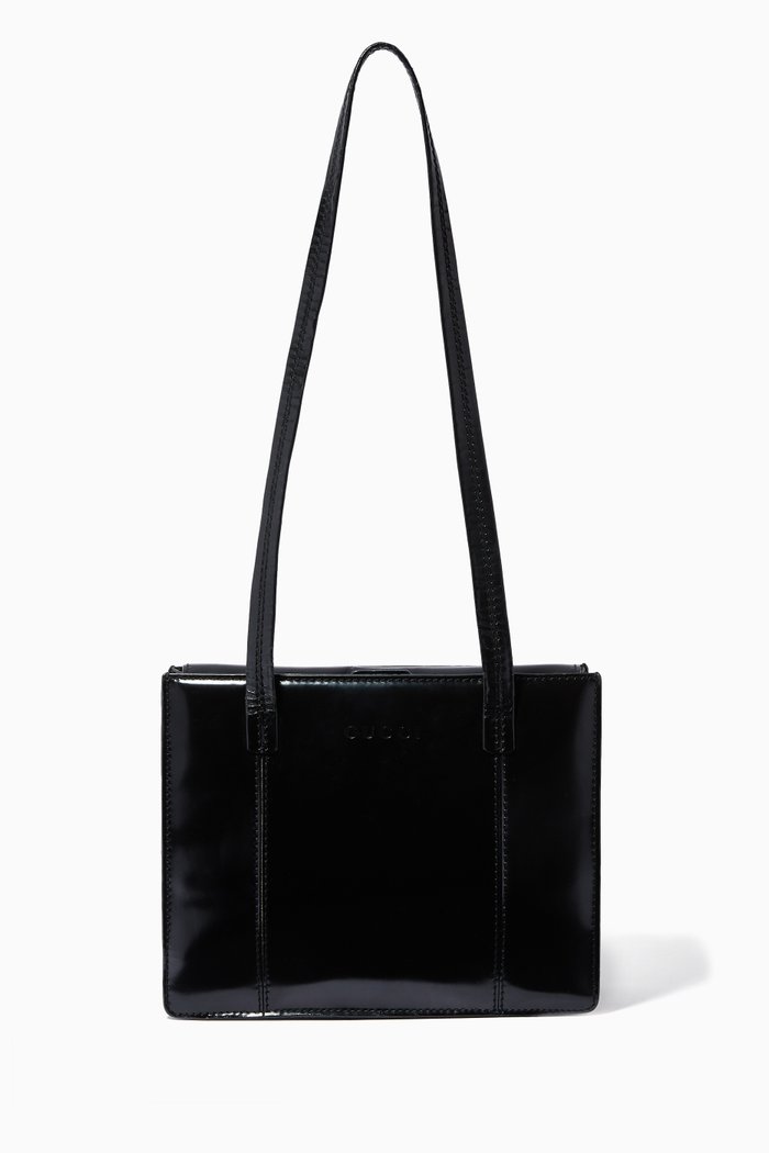 

Tote Bag with Bamboo in Enamel Leather, Black