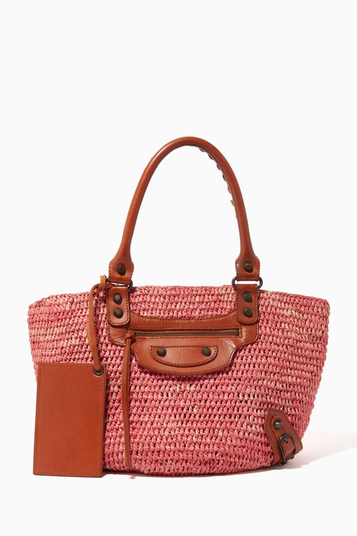

Motocross Tote Bag in Raffia & Leather, Brown
