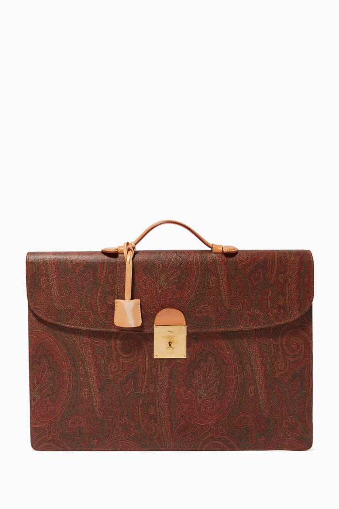 

Briefcase in Paisley Print Canvas, Brown