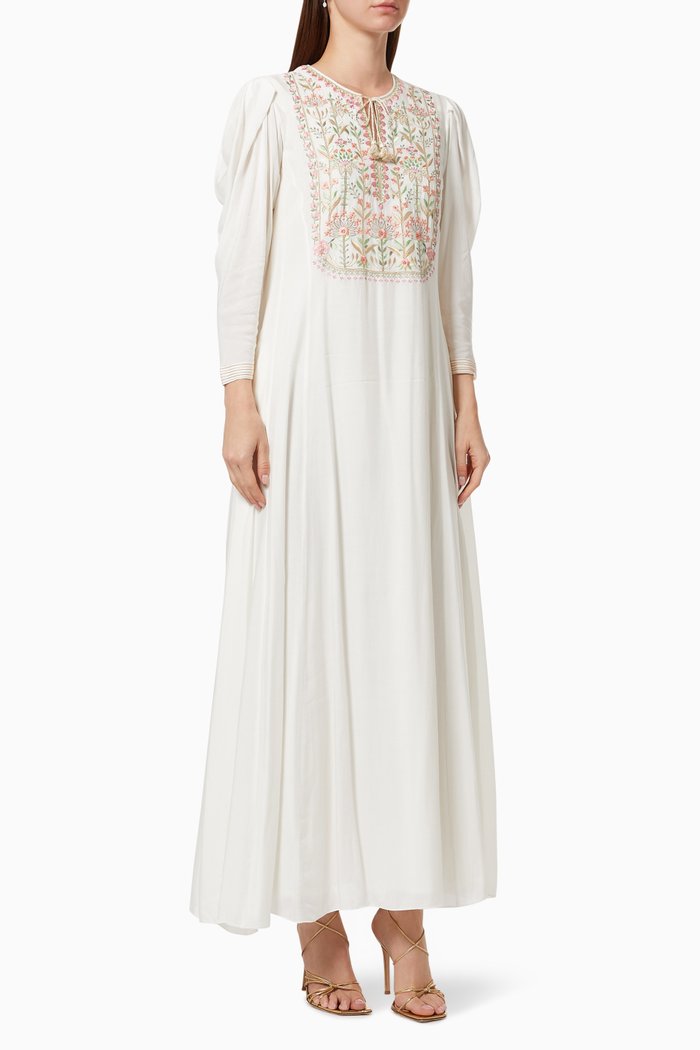 

Floral Embroidered Dress in Viscose, Neutral
