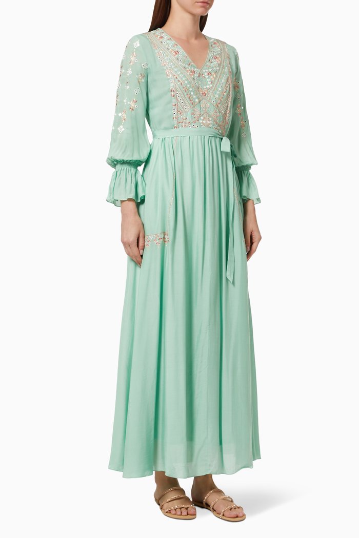 

Embroidered Dress in Viscose, Green