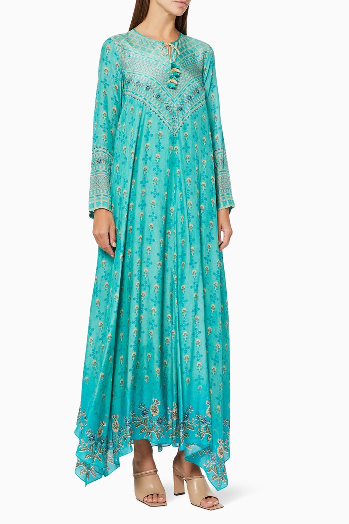 Long Sleeve Kaftan in Tencel, Blue