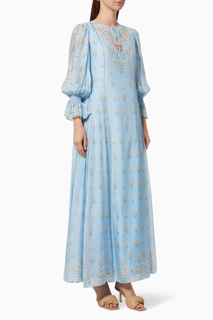 

Floral Print Dress in Tencel, Blue