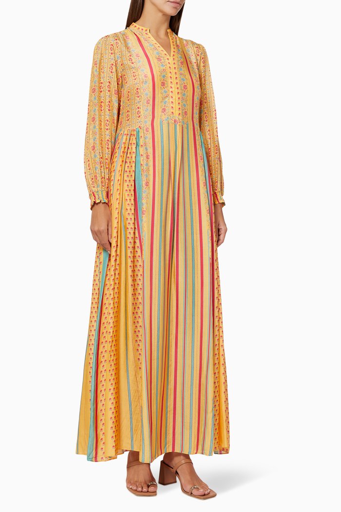 

Printed Kaftan in Viscose, Yellow