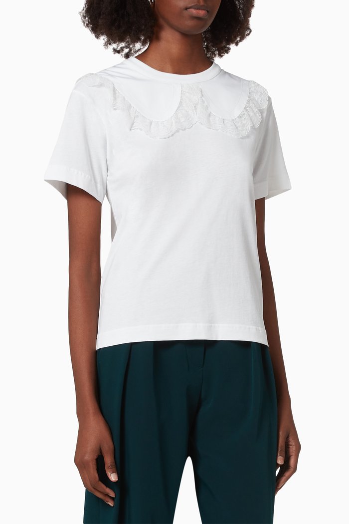 

Peter Pan Lace Collar T-shirt in Cotton Jersey, White
